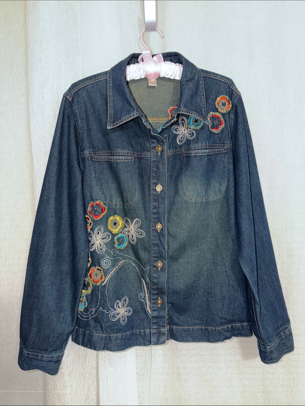 C&B XL Dark Wash Embroidered Embellished Denim  Shacket/Jacket